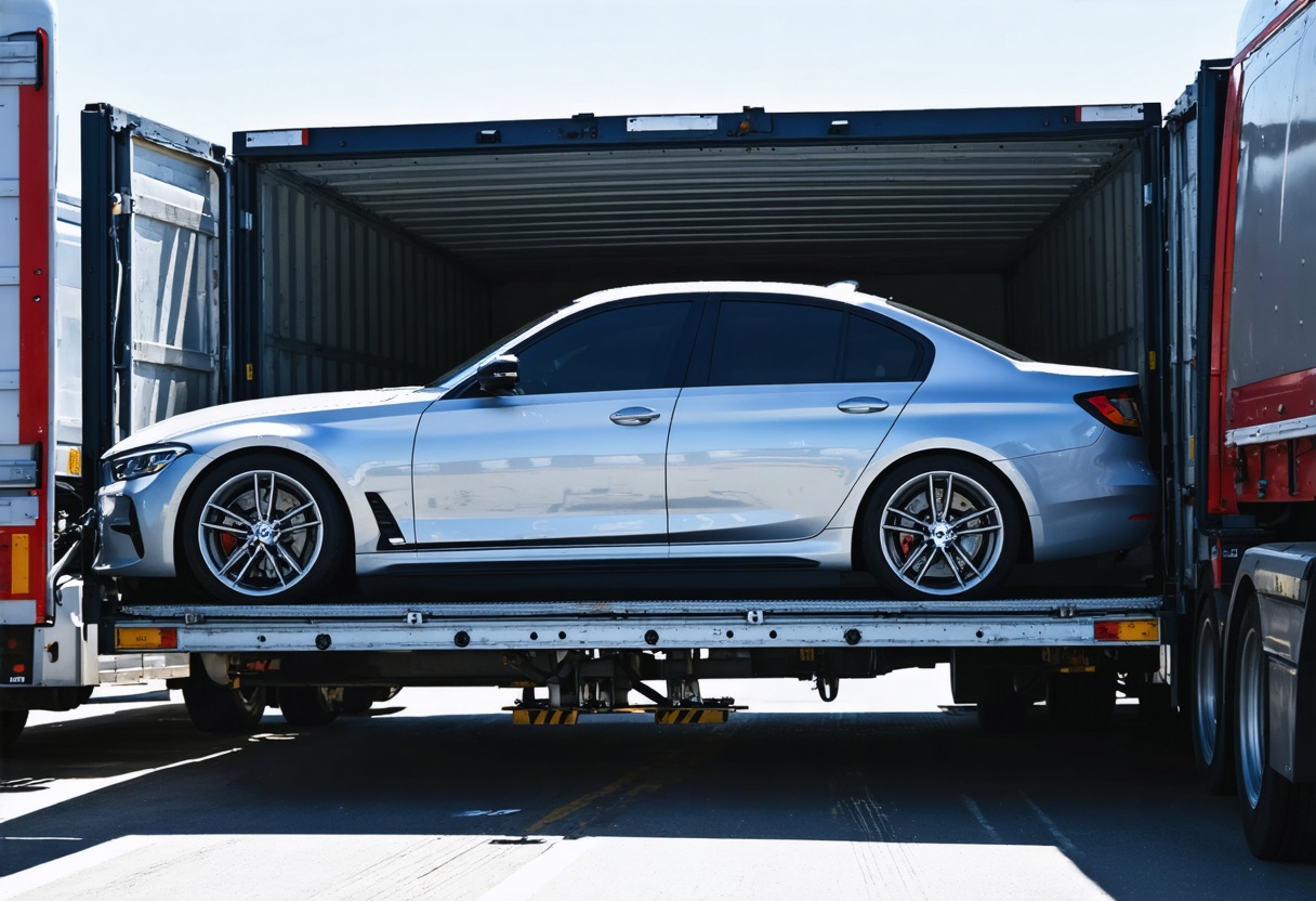 Sedan loaded for auto transport